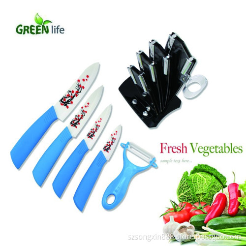 6 Piece Cutlery Ceramic Knife Set Gifts Kitchen Red Flower Painted Ceramic Fruit Knife Set